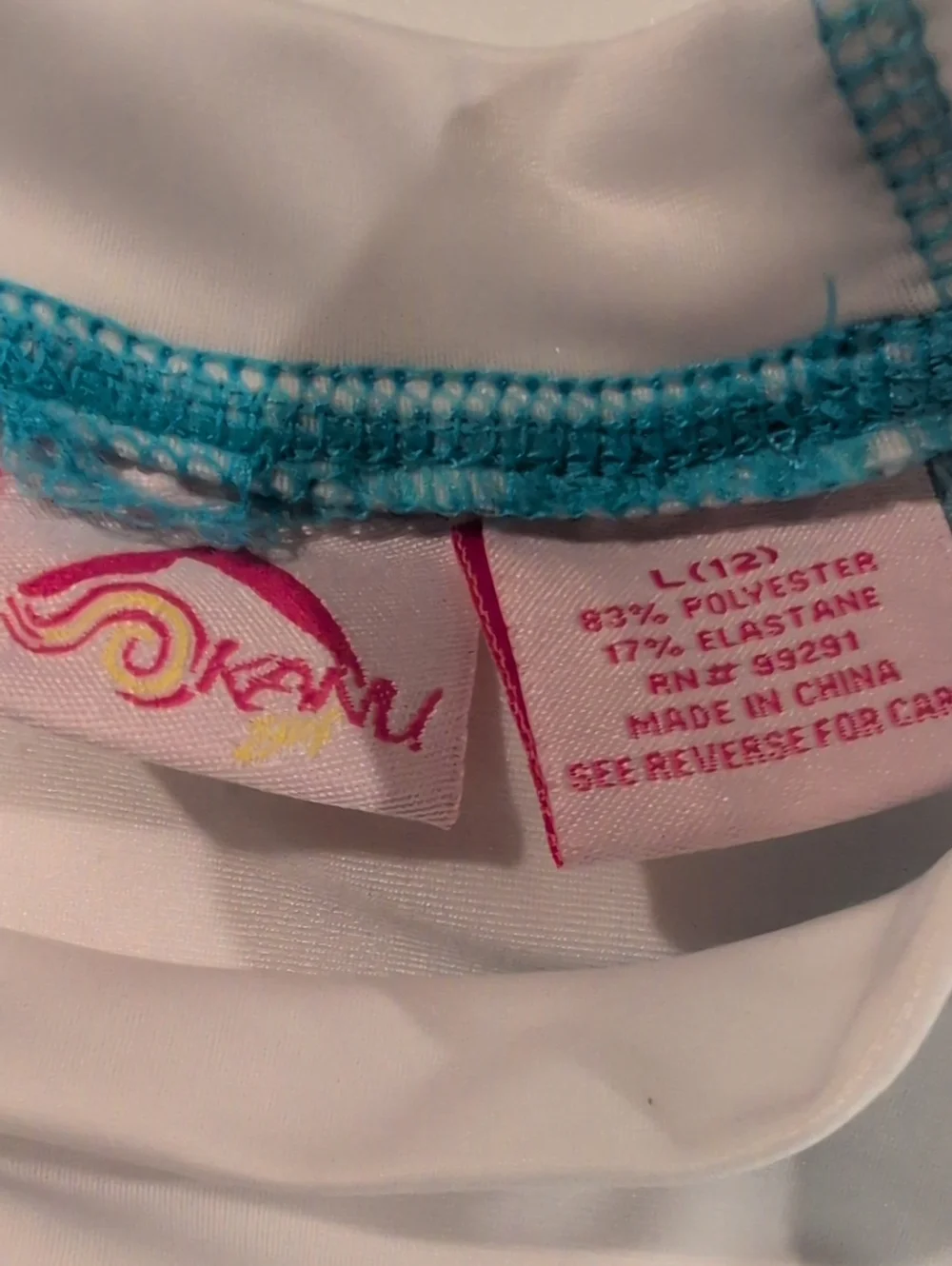 Kanu Surf Girls Karlie Sun Protective Rashguard Swim Shirt White/Blue Lg NWOT